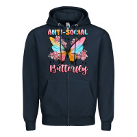 Navy anti social butterfly Zipper Hoodie - MaliasSmallBusiness