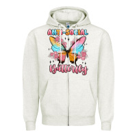 Oatmeal Heather anti social butterfly Zipper Hoodie - MaliasSmallBusiness