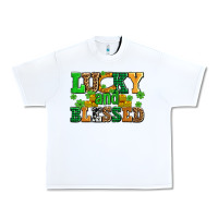 White lucky and blessed with coins and shamrocks Urban Heavy Tee - AdoDesignShop