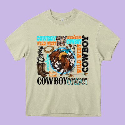 Western Cowboy Wild West Heavy Core Tee Designed By Texasbilliewilder