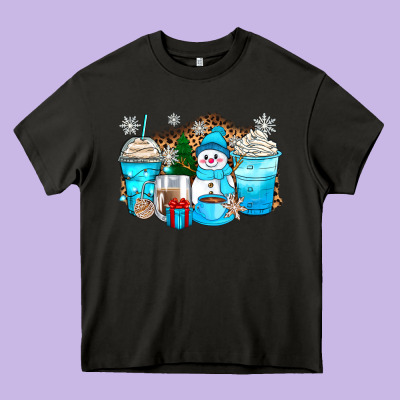 Winter Snowman Coffee Cups Heavy Core Tee Designed By Zillion Design Studio