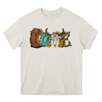 Cream western love bull skull with gemstone and sunflowe Heavy Core Tee - texasbilliewilder