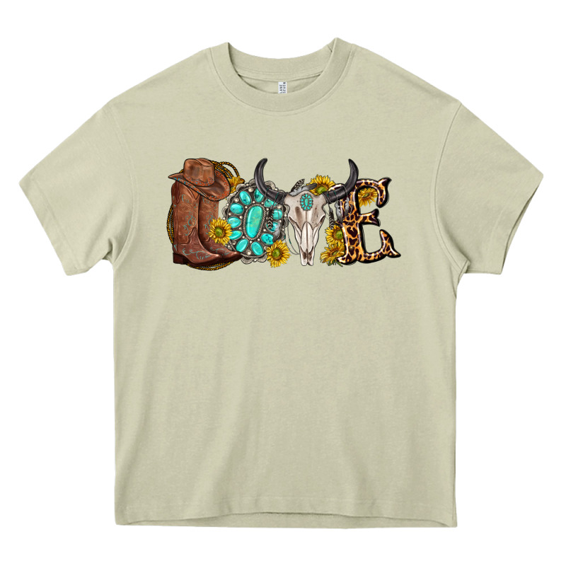 Western Love Bull Skull With Gemstone And Sunflowe Heavy Core Tee by texasbilliewilder | Teevron
