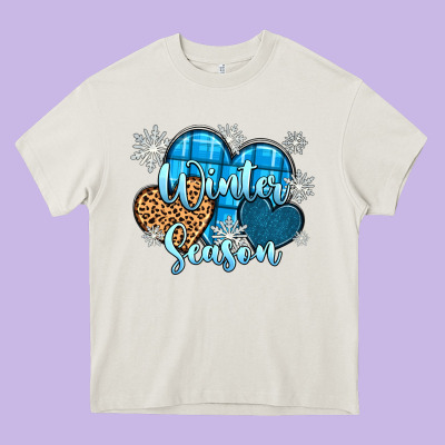 Snow Hearts Winter Season Heavy Core Tee Designed By Zillion Design Studio