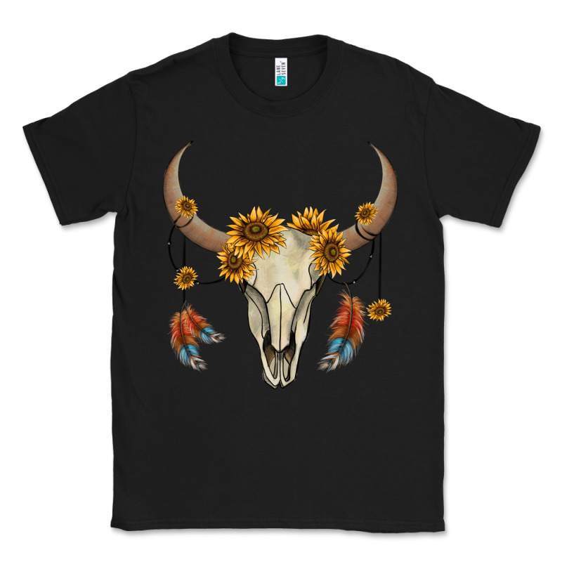 Bull Skull Sunflowers And Feathers Classic Tee by AdoDesignShop | Teevron
