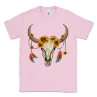 Bubblegum Pink bull skull sunflowers and feathers Classic Tee - AdoDesignShop