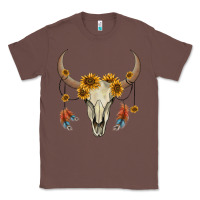 Chestnut bull skull sunflowers and feathers Classic Tee - AdoDesignShop