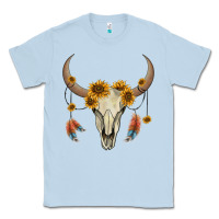 Dusty Blue bull skull sunflowers and feathers Classic Tee - AdoDesignShop