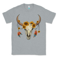 Heather Grey bull skull sunflowers and feathers Classic Tee - AdoDesignShop