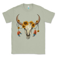 Matcha bull skull sunflowers and feathers Classic Tee - AdoDesignShop