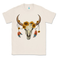 Natural bull skull sunflowers and feathers Classic Tee - AdoDesignShop