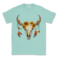 Seafoam bull skull sunflowers and feathers Classic Tee - AdoDesignShop