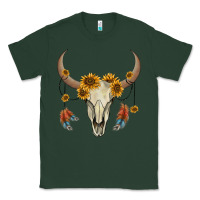Sports Green bull skull sunflowers and feathers Classic Tee - AdoDesignShop