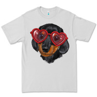 Dove Grey Dachshund with love glasses Premium Tee - RanaPortraitStore