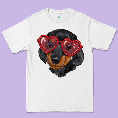 Premium Tee Dachshund with love glasses