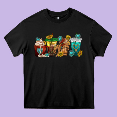 Western Rodeo Coffee Cup Heavy Core Tee Designed By Texasbilliewilder