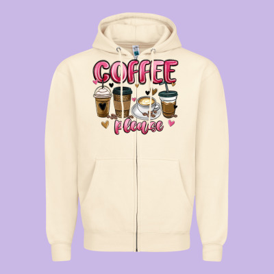 Coffee Please Zipper Hoodie Designed By Maliassmallbusiness
