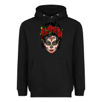 Black mexican sugar skull messy bun woman Heavyweight Hoodie - LillyAllenDesigns