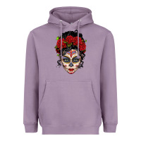 Lavender mexican sugar skull messy bun woman Heavyweight Hoodie - LillyAllenDesigns