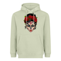 Matcha mexican sugar skull messy bun woman Heavyweight Hoodie - LillyAllenDesigns