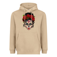 Mushroom mexican sugar skull messy bun woman Heavyweight Hoodie - LillyAllenDesigns