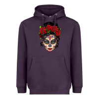 Plum mexican sugar skull messy bun woman Heavyweight Hoodie - LillyAllenDesigns