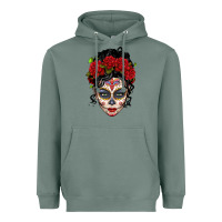 Sage mexican sugar skull messy bun woman Heavyweight Hoodie - LillyAllenDesigns