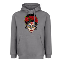 Mexican Sugar Skull Messy Bun Woman Heavyweight Hoodie | Teevron
