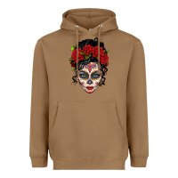 Toasted Coconut mexican sugar skull messy bun woman Heavyweight Hoodie - LillyAllenDesigns