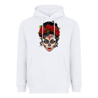 White mexican sugar skull messy bun woman Heavyweight Hoodie - LillyAllenDesigns