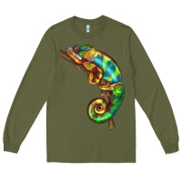 Army Green Chameleon Lizard Illustrations Long Sleeve Tee - LillyAllenDesigns