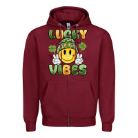 Burgundy lucky vibes Zipper Hoodie - MaliasSmallBusiness