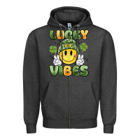 Charcoal Heather lucky vibes Zipper Hoodie - MaliasSmallBusiness