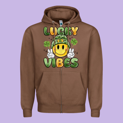 Lucky Vibes Zipper Hoodie Designed By Maliassmallbusiness
