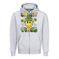 Heather Grey lucky vibes Zipper Hoodie - MaliasSmallBusiness