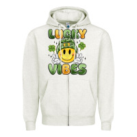 Oatmeal Heather lucky vibes Zipper Hoodie - MaliasSmallBusiness