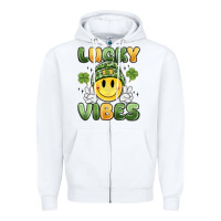 White lucky vibes Zipper Hoodie - MaliasSmallBusiness