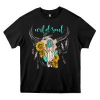 Black wild soul boho bull skull Heavy Core Tee - texasbilliewilder