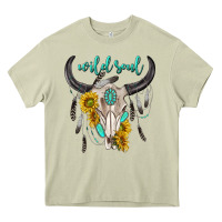 Mossy wild soul boho bull skull Heavy Core Tee - texasbilliewilder