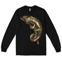 Black Green Chameleon Lizard Illustrations Long Sleeve Tee - LillyAllenDesigns