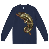 Navy Green Chameleon Lizard Illustrations Long Sleeve Tee - LillyAllenDesigns