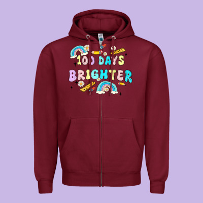 100 Days Brighter Zipper Hoodie Designed By Maliassmallbusiness
