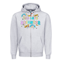 Heather Grey 100 days brighter Zipper Hoodie - MaliasSmallBusiness