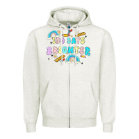 Oatmeal Heather 100 days brighter Zipper Hoodie - MaliasSmallBusiness