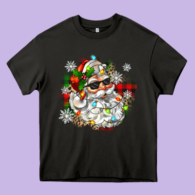 Santa With Sunglasses Christmas Heavy Core Tee Designed By Zillion Design Studio