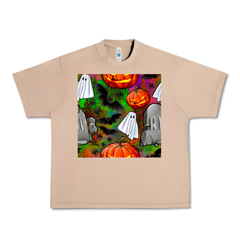 Halloween Ghost And Headstone Seamless Pattern Urban Heavy Tee by BundleAndBundleShop | Teevron