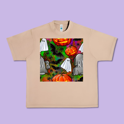 Halloween Ghost And Headstone Seamless Pattern Urban Heavy Tee Designed By Bundleandbundleshop
