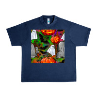 Navy halloween ghost and headstone seamless pattern Urban Heavy Tee - BundleAndBundleShop