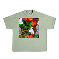 Oil Green halloween ghost and headstone seamless pattern Urban Heavy Tee - BundleAndBundleShop