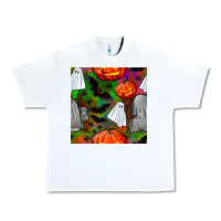 White halloween ghost and headstone seamless pattern Urban Heavy Tee - BundleAndBundleShop